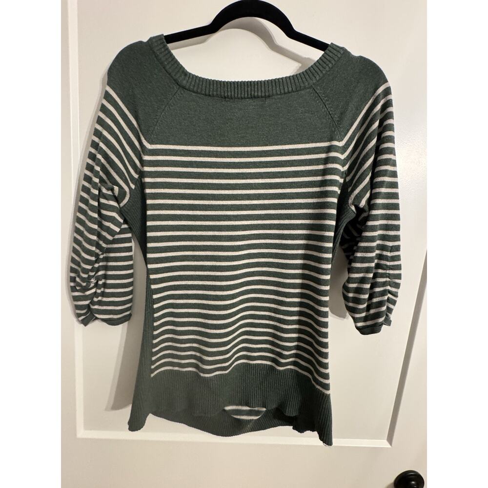 Women's 89th & Madison Green Cream Stripe Knitted Sweater Sz XL - Picture 6 of 13